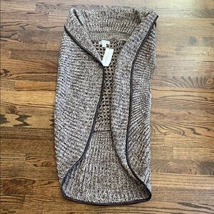NWT! Brown Chunky Knit Sleeveless Cardigan with Faux Leather Trim!